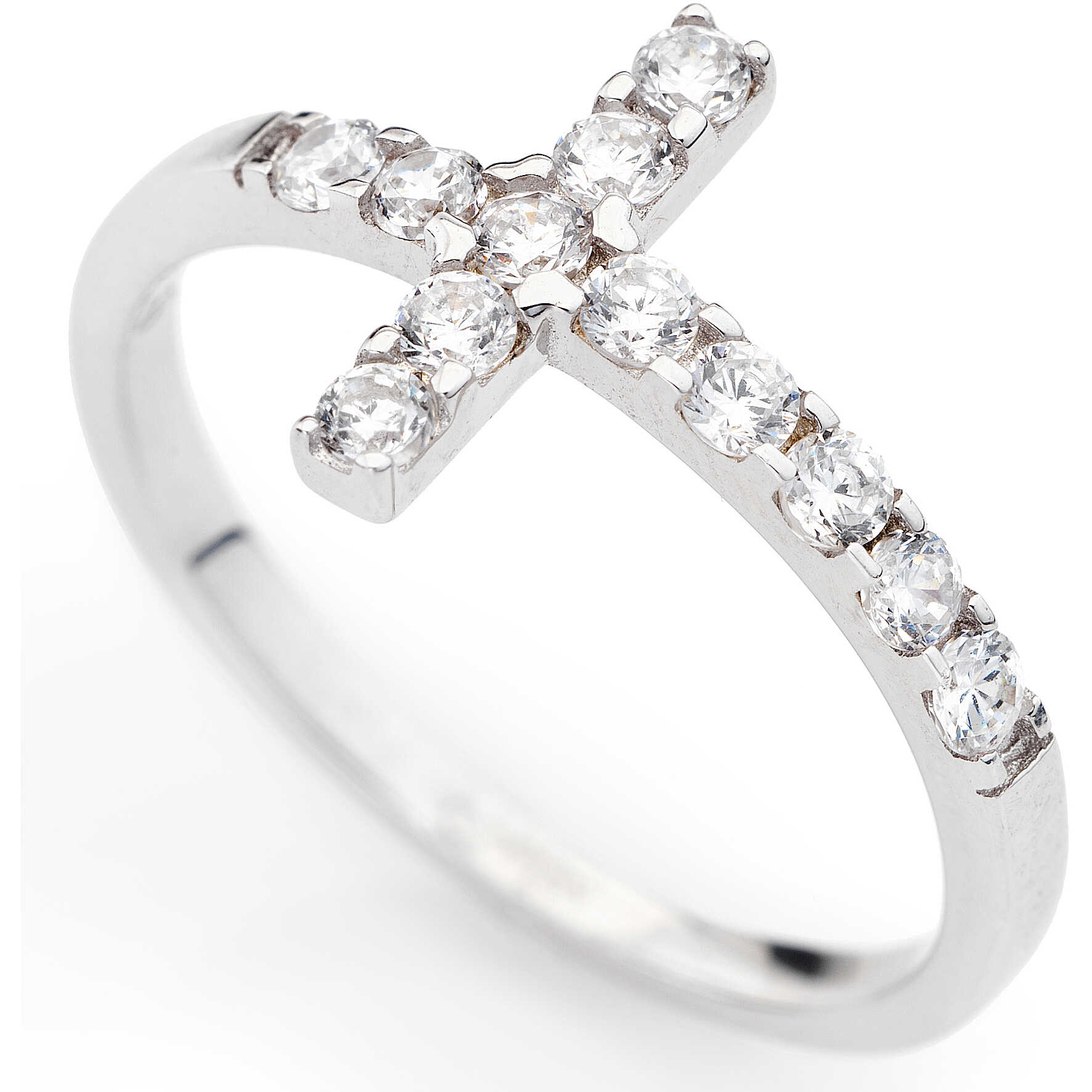 Silver ring with cross and zirconia stones - AMEN