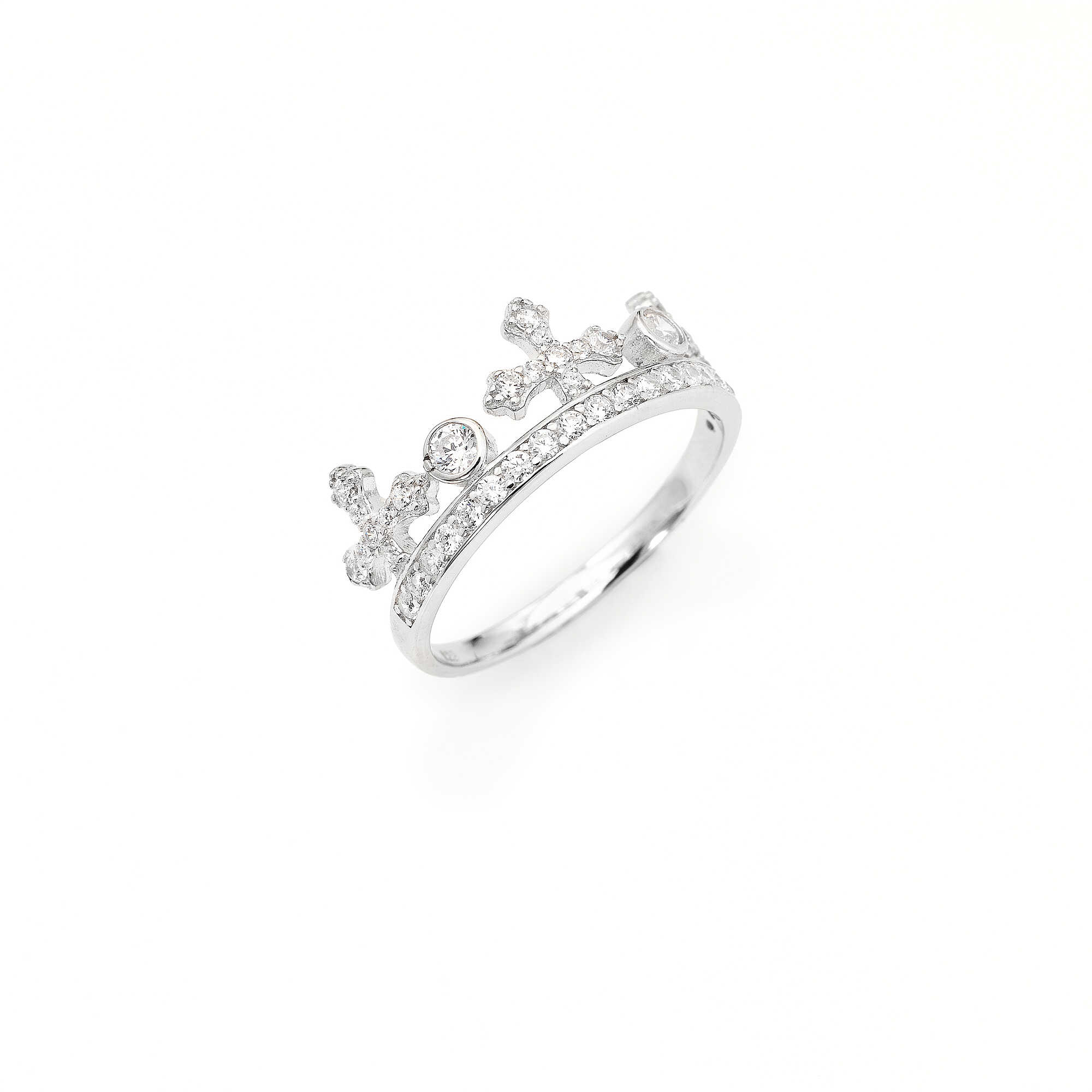 Silver crown ring with zirconia stones - AMEN