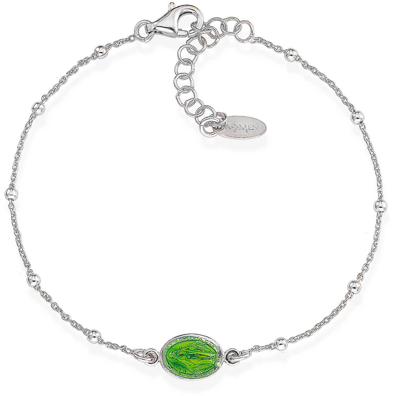 Silver bracelet with green enamel - AMEN