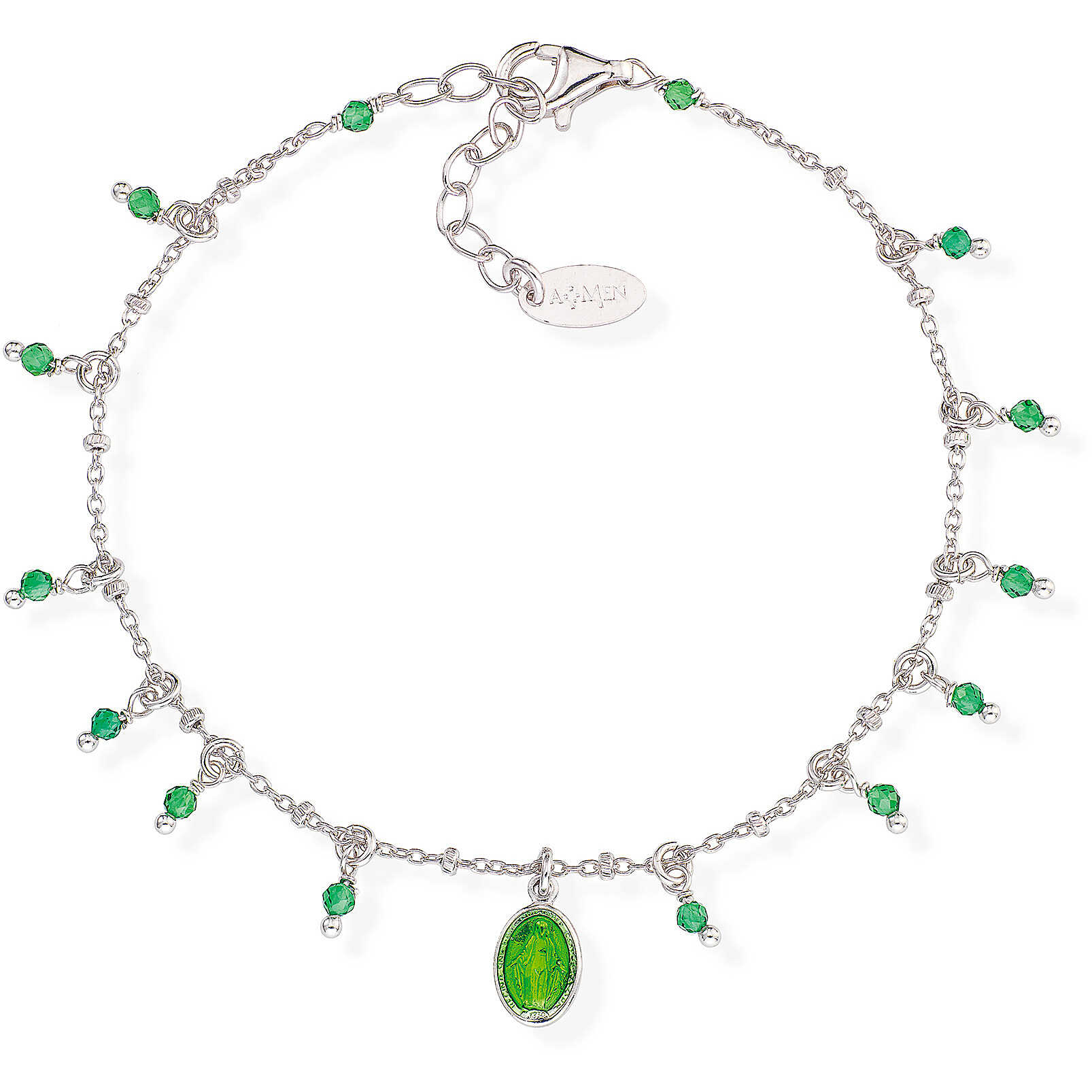 Silver bracelet with charms and green enamel - AMEN