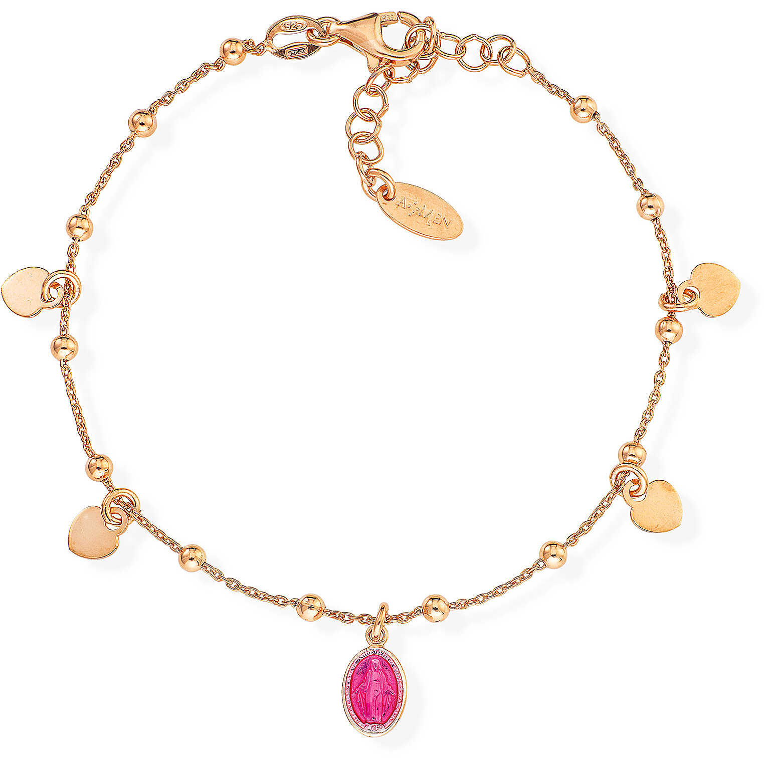 Bracciale in argento con charms e smalto rosa - AMEN
