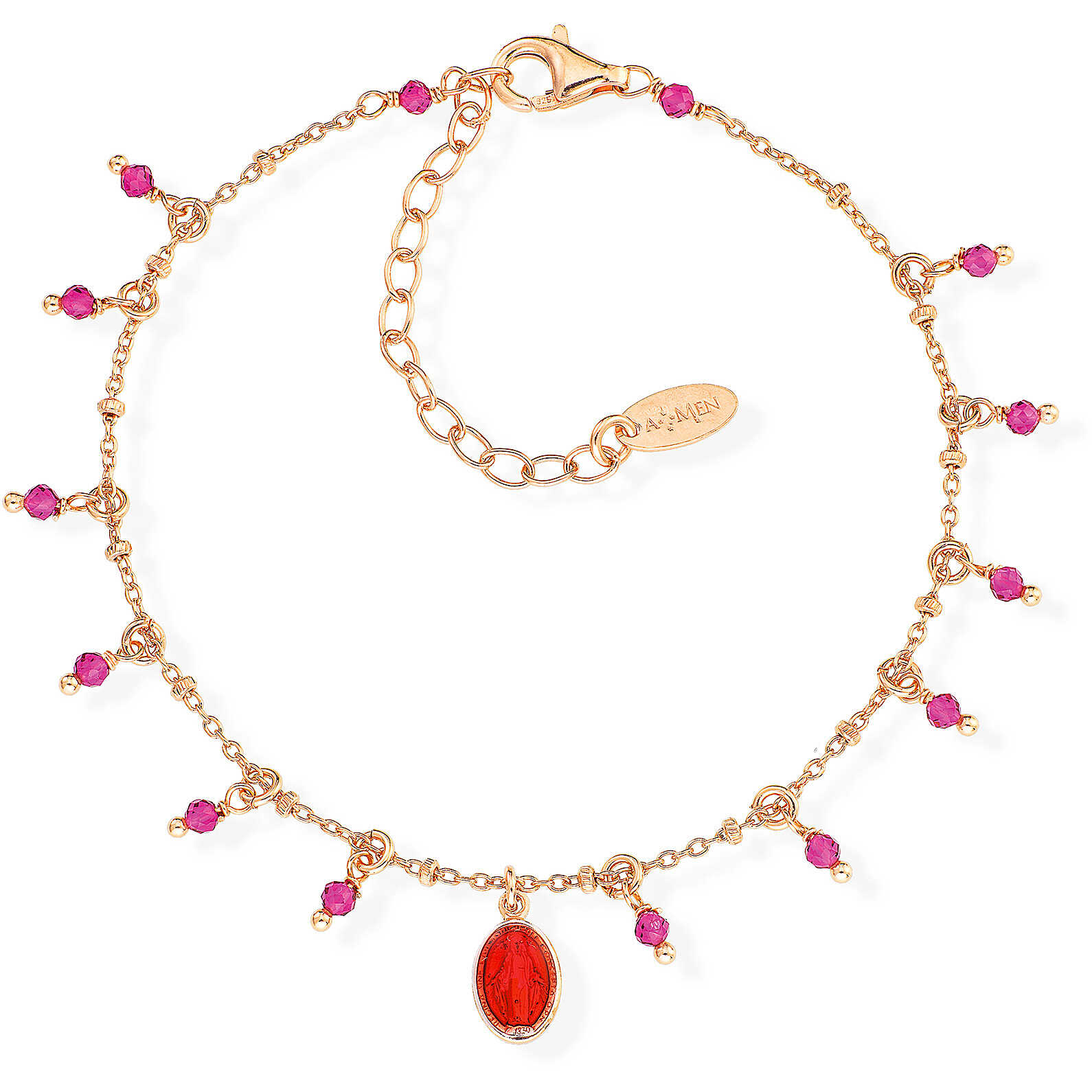 Bracciale in argento ros&egrave; con cristalli e smalto rosso - AMEN