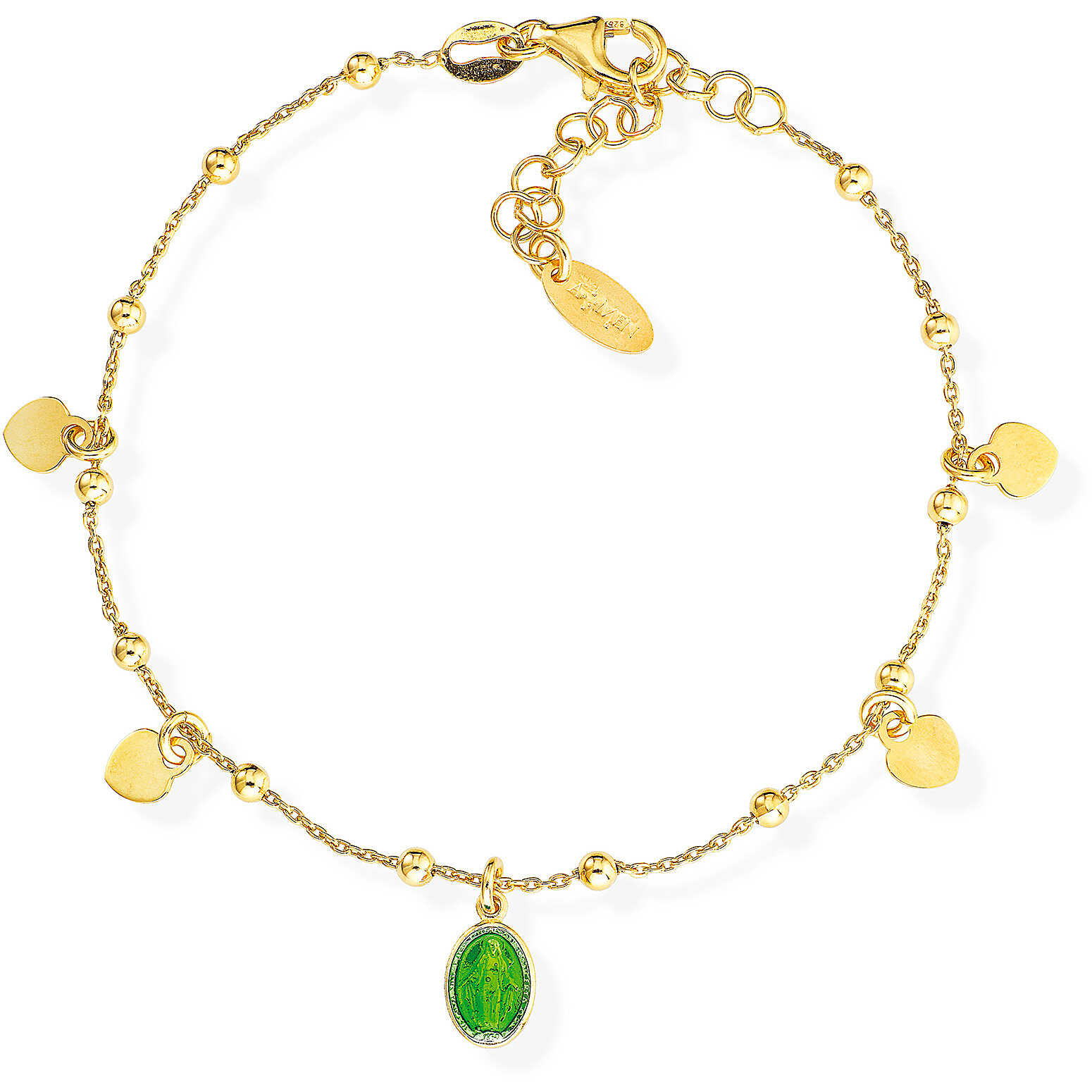Gold-colored silver bracelet with charms and green enamel - AMEN
