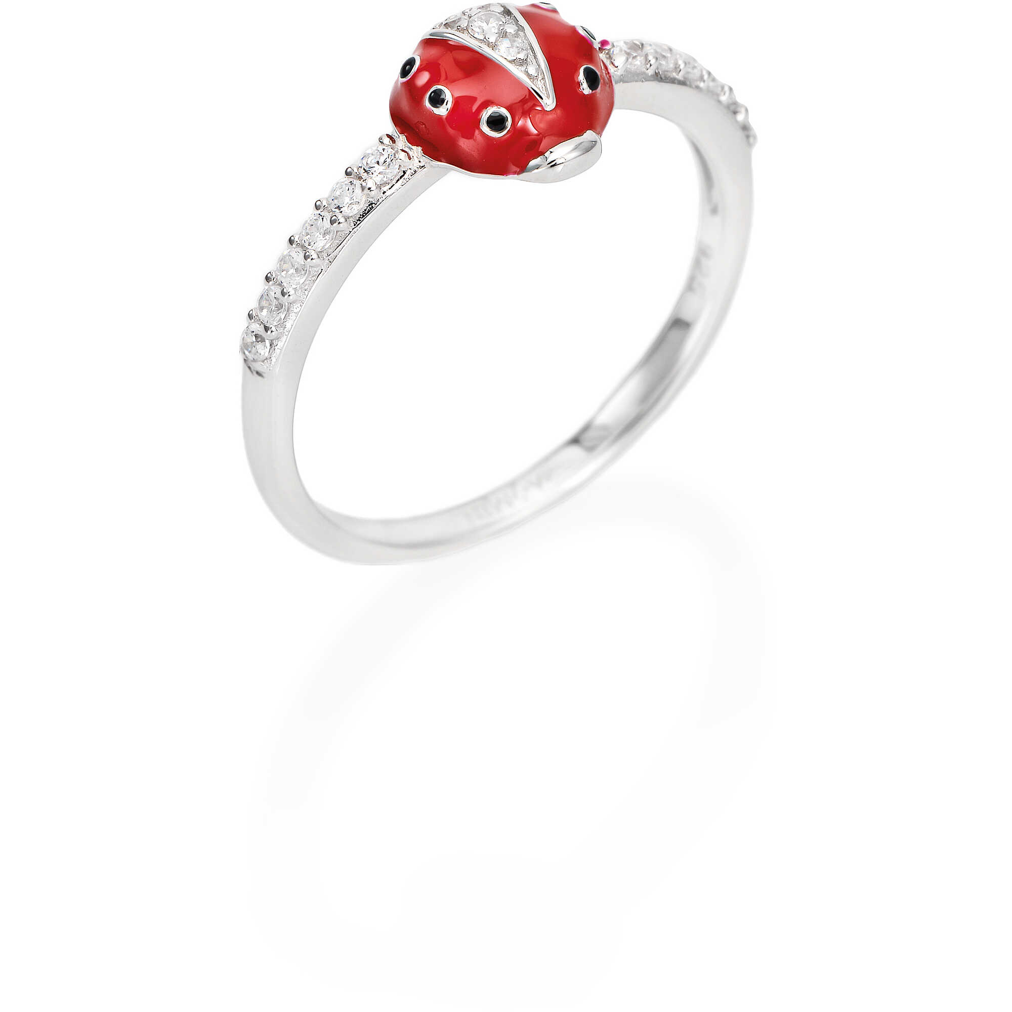 Silver ring with red enamel and zirconia stones - AMEN