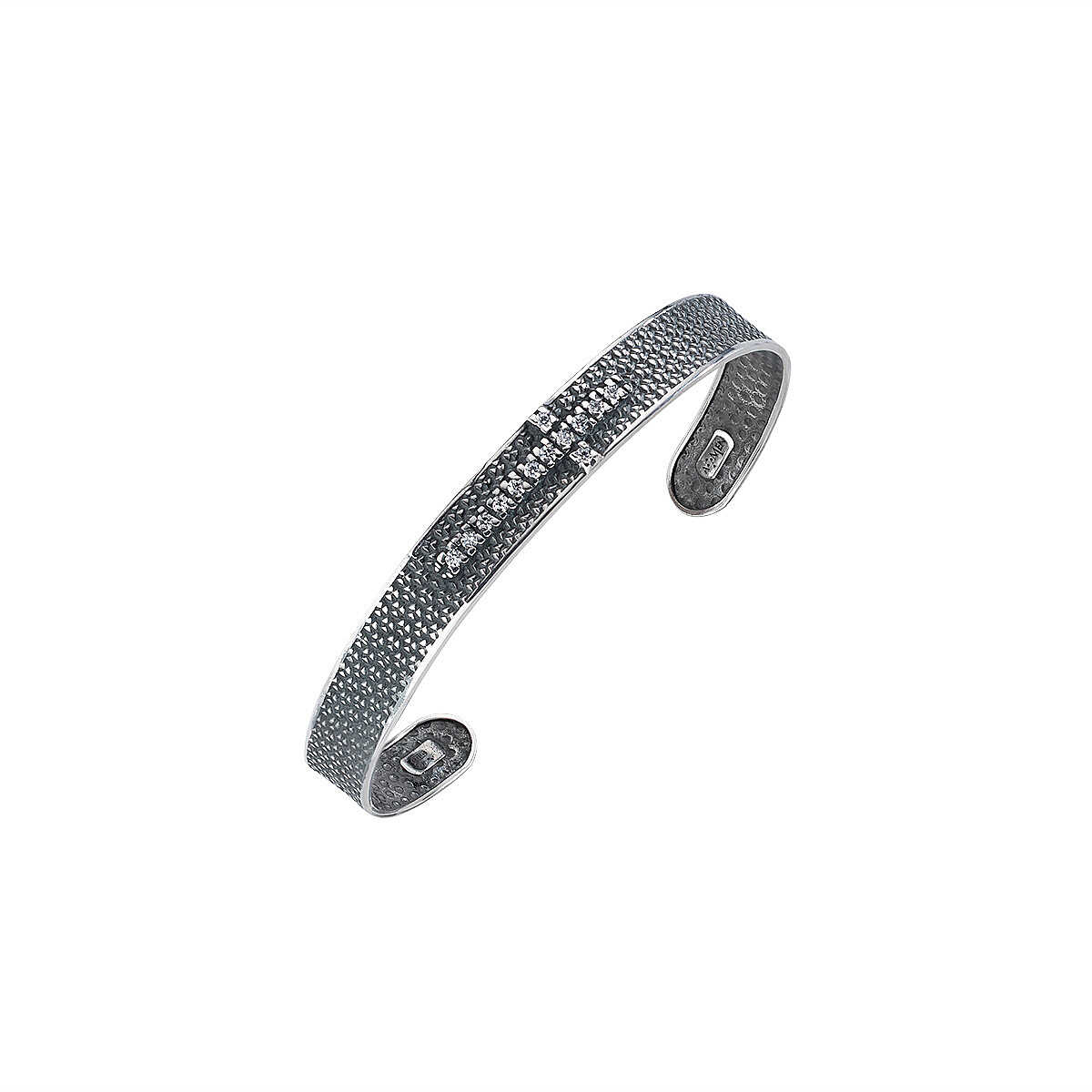 Burnished silver bangle with zirconia stones - AMEN