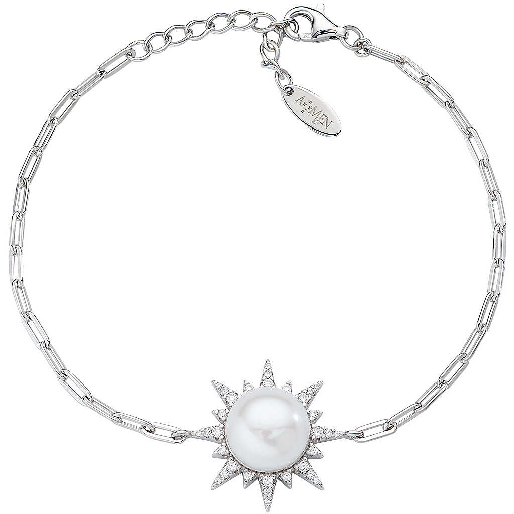Bracciale in argento rodiato con perla e zirconi - AMEN