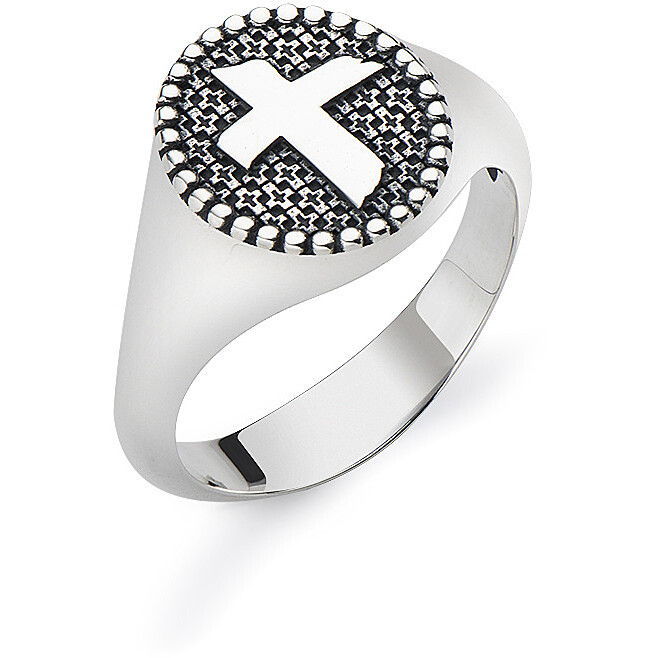 Burnished silver ring with cross - AMEN