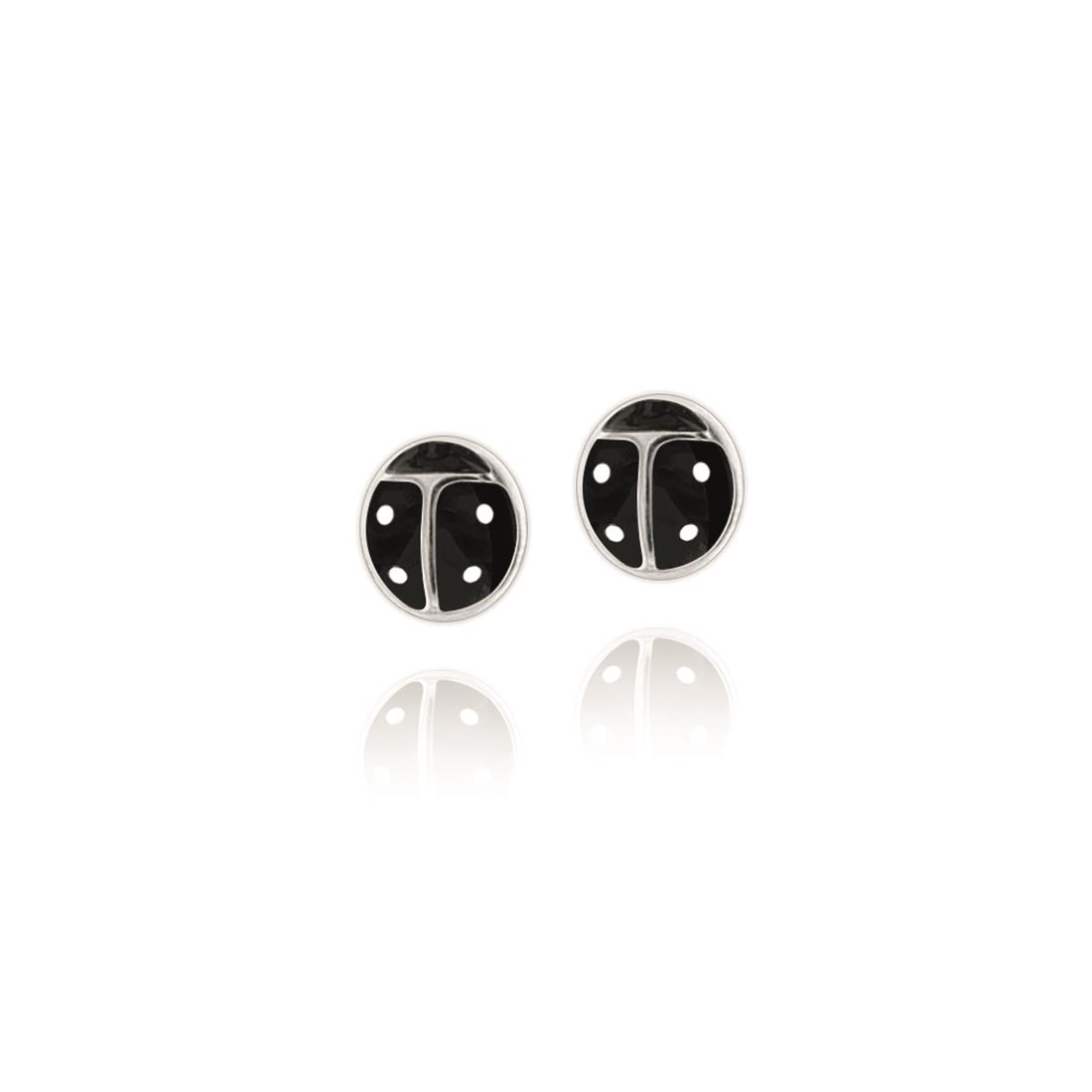  Lobe earrings in 18kt gold, ladybug design with enamel - ELLA
