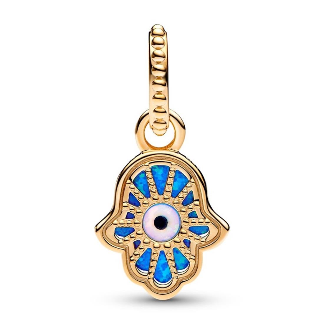 Charm pendente Mano di Fatima Opale Blu lega metallica placcato oro - PANDORA