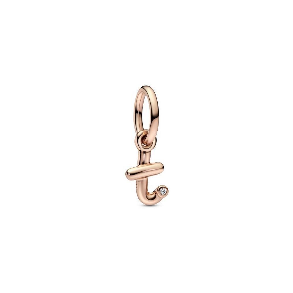 Alphabet pendant charm with letter t in rose gold plating - PANDORA