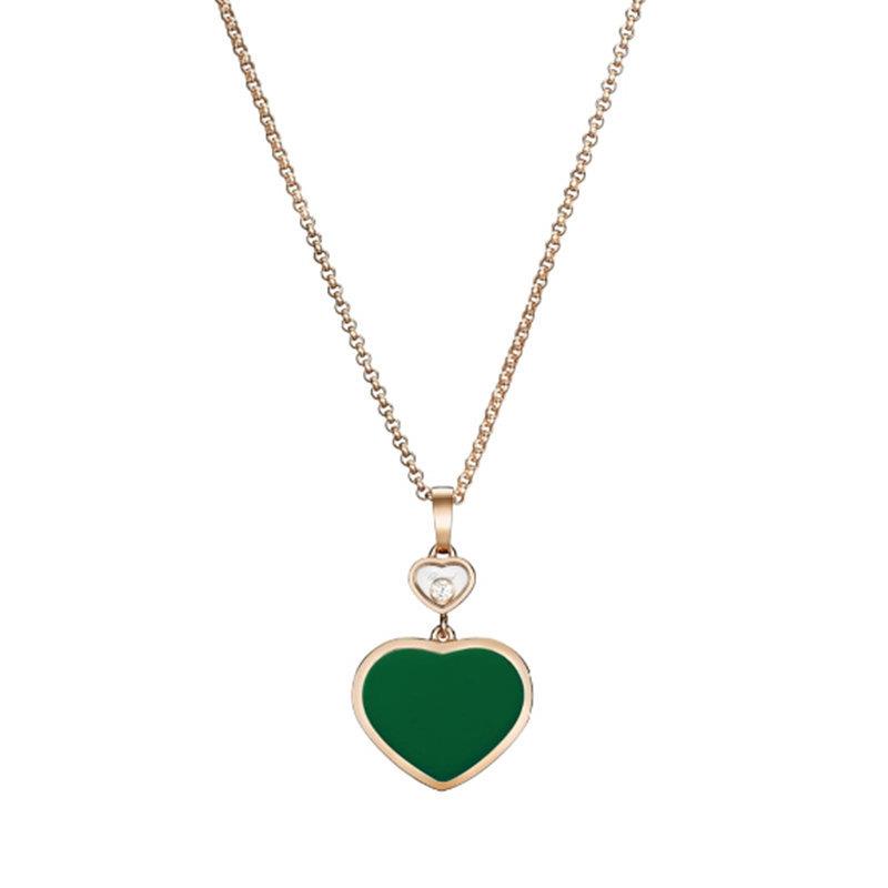 Collana con pendente Happy Hearts in oro rosa con diamante e agata verde - CHOPARD