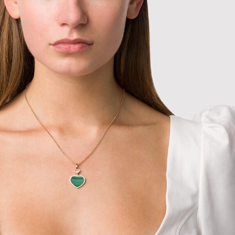 Happy Hearts pendant necklace in rose gold with diamond and green agate