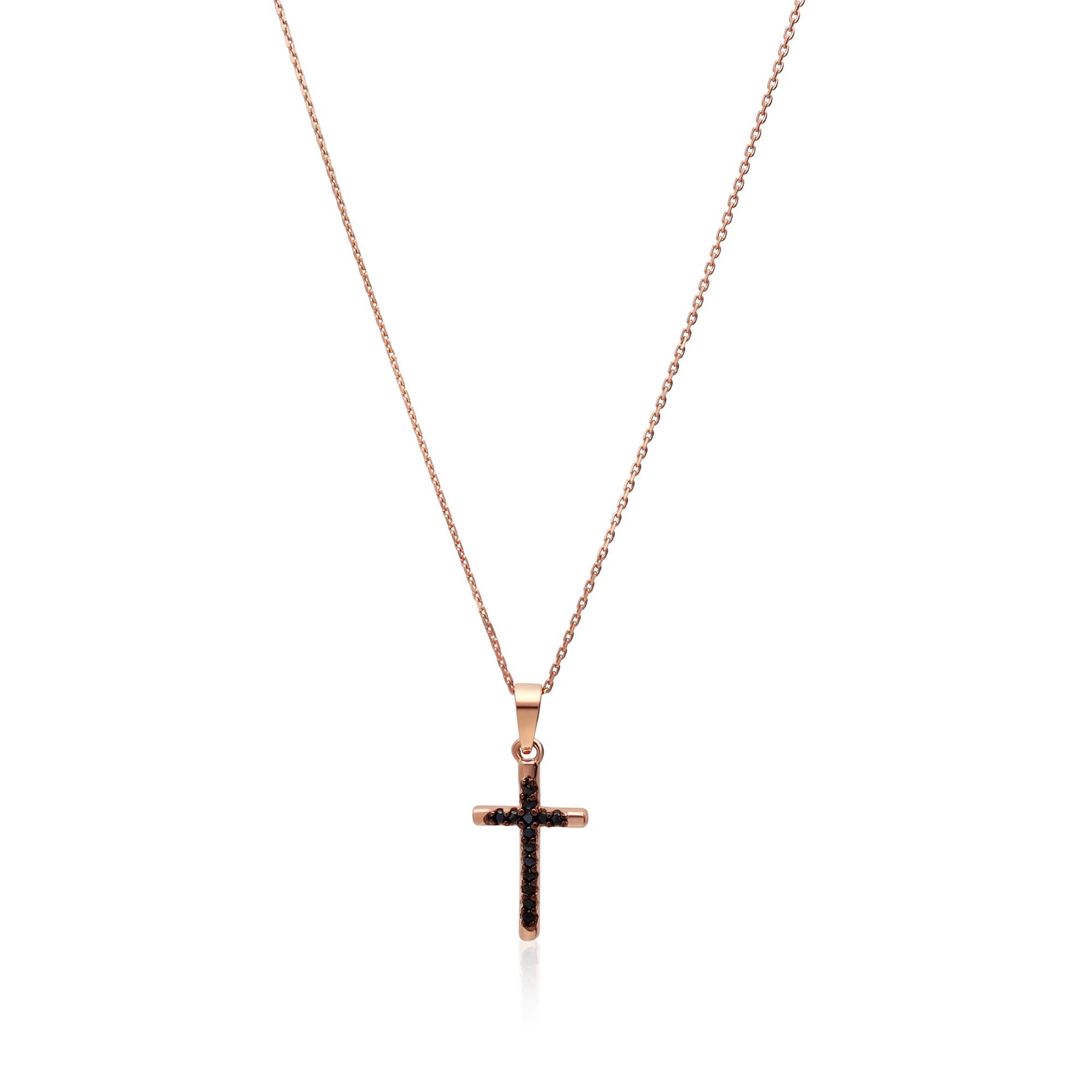 D/C FORZATINA CHAIN NECKLACE WITH CROSS BLACK SPINEL GEMSTON - GIOIAPURA