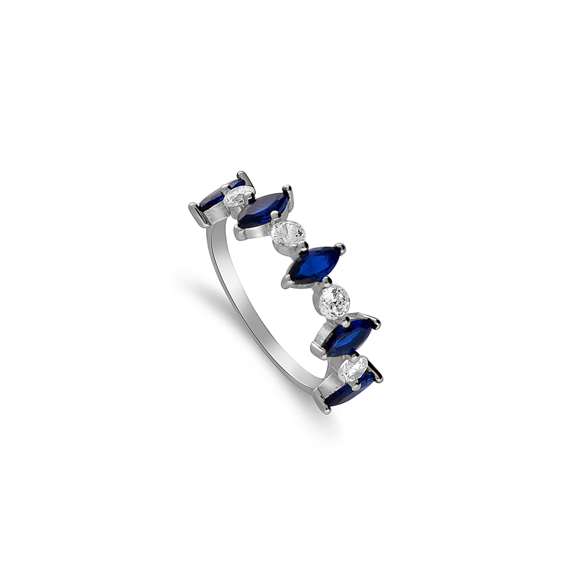 Anello in argento con zirconi blu e bianchi - LUXURY MILANO