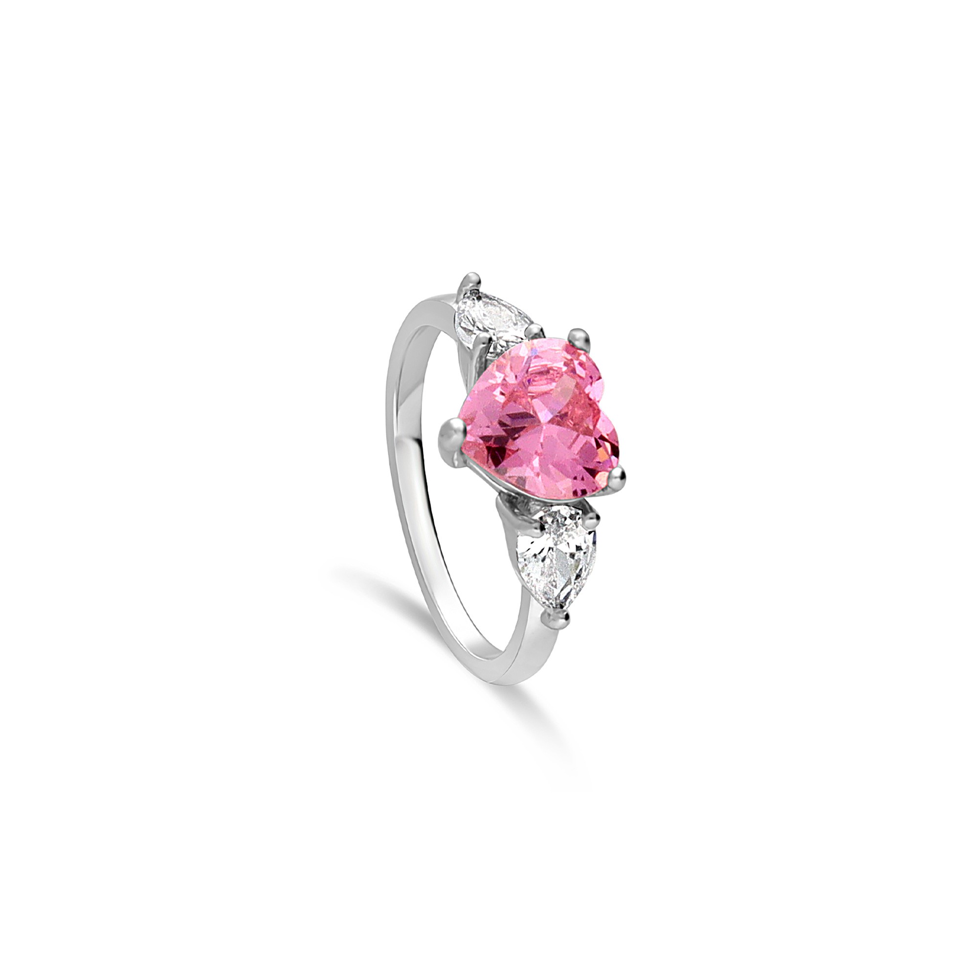 Anello in argento con zircone a cuore rosa e zirconi bianchi - LUXURY MILANO