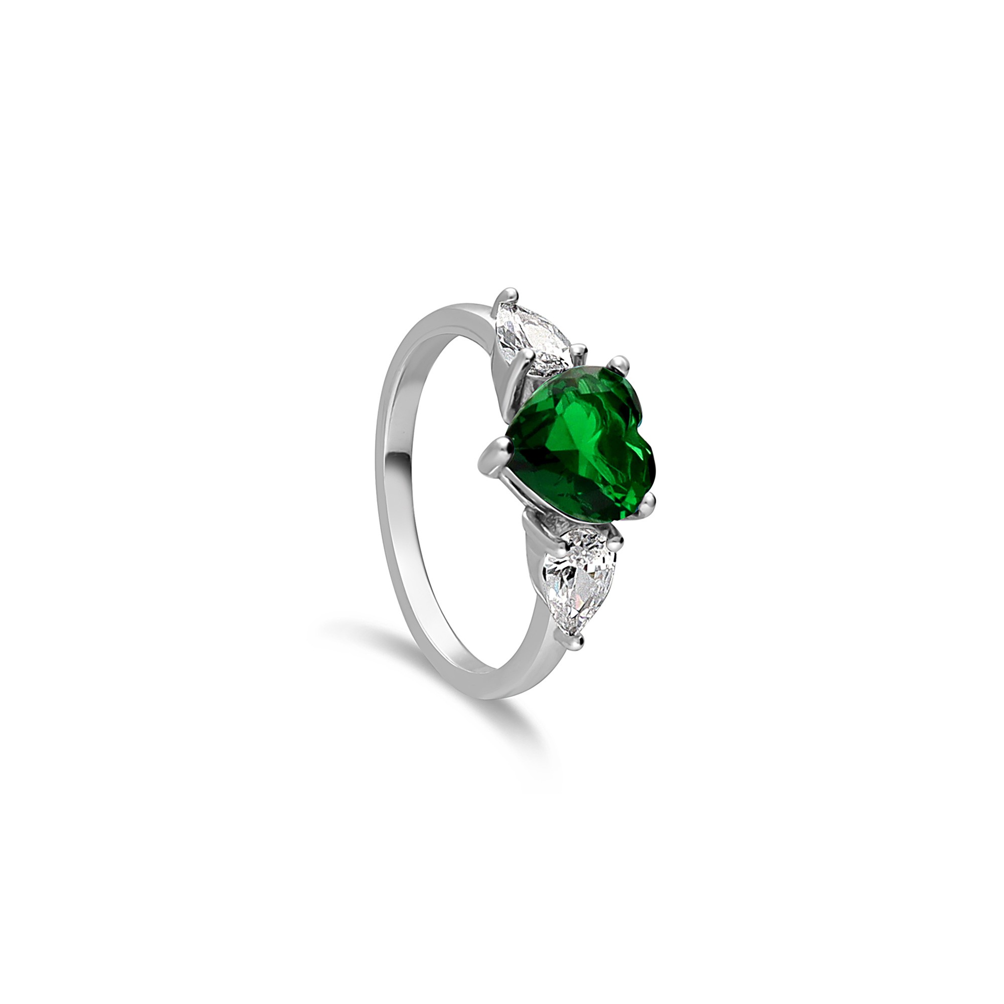 Anello in argento con zircone a cuore verde e zirconi bianchi - LUXURY MILANO
