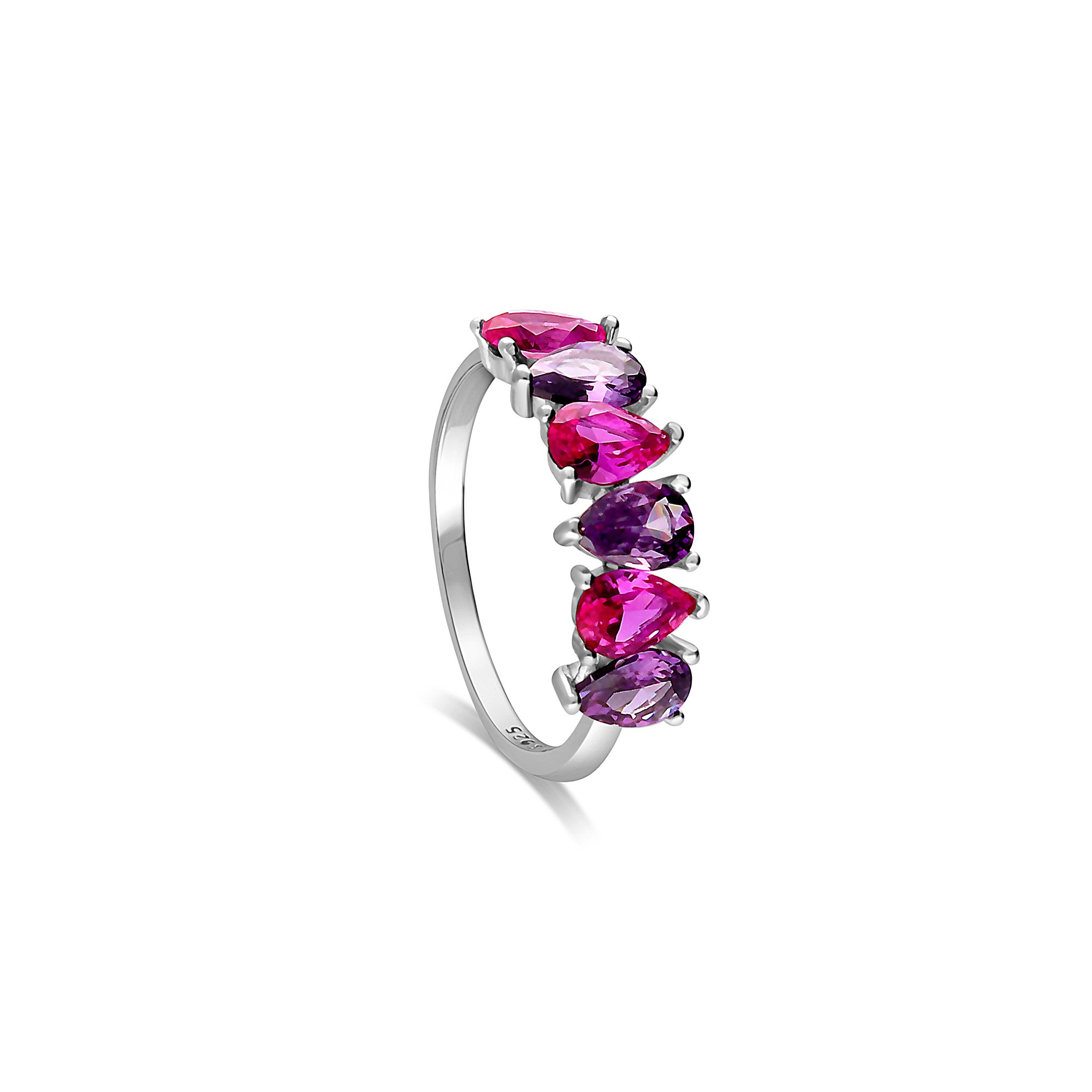 Anello in argento con zirconi a goccia fucsia e viola - LUXURY MILANO
