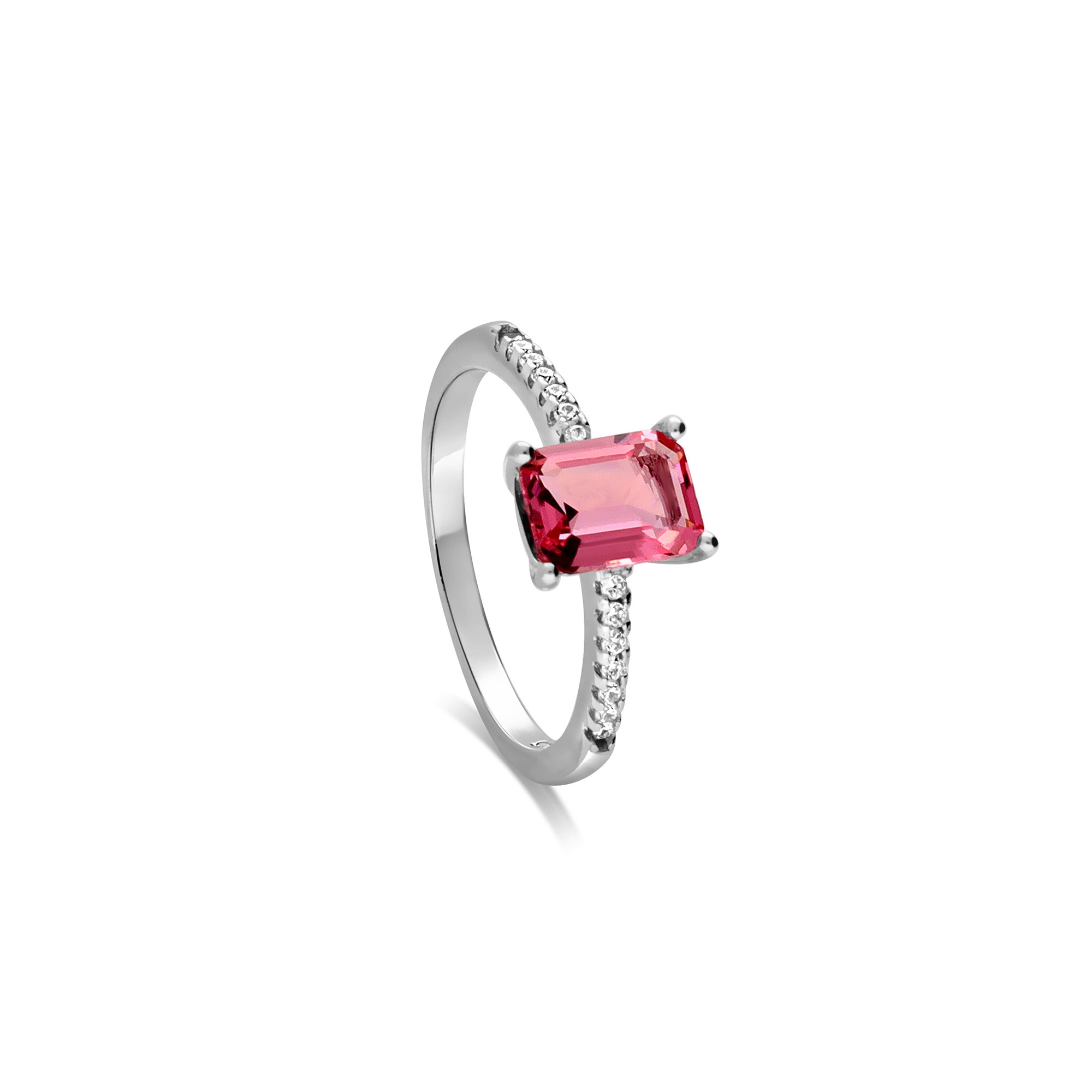 Anello in argento con zircone rettangolare rosa - LUXURY MILANO
