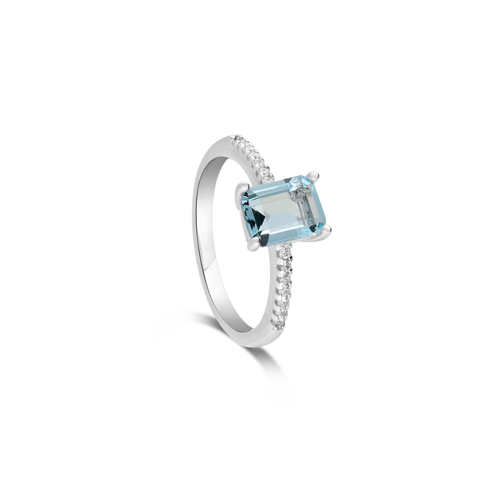 Anello in argento con zircone rettangolare azzurro - LUXURY MILANO