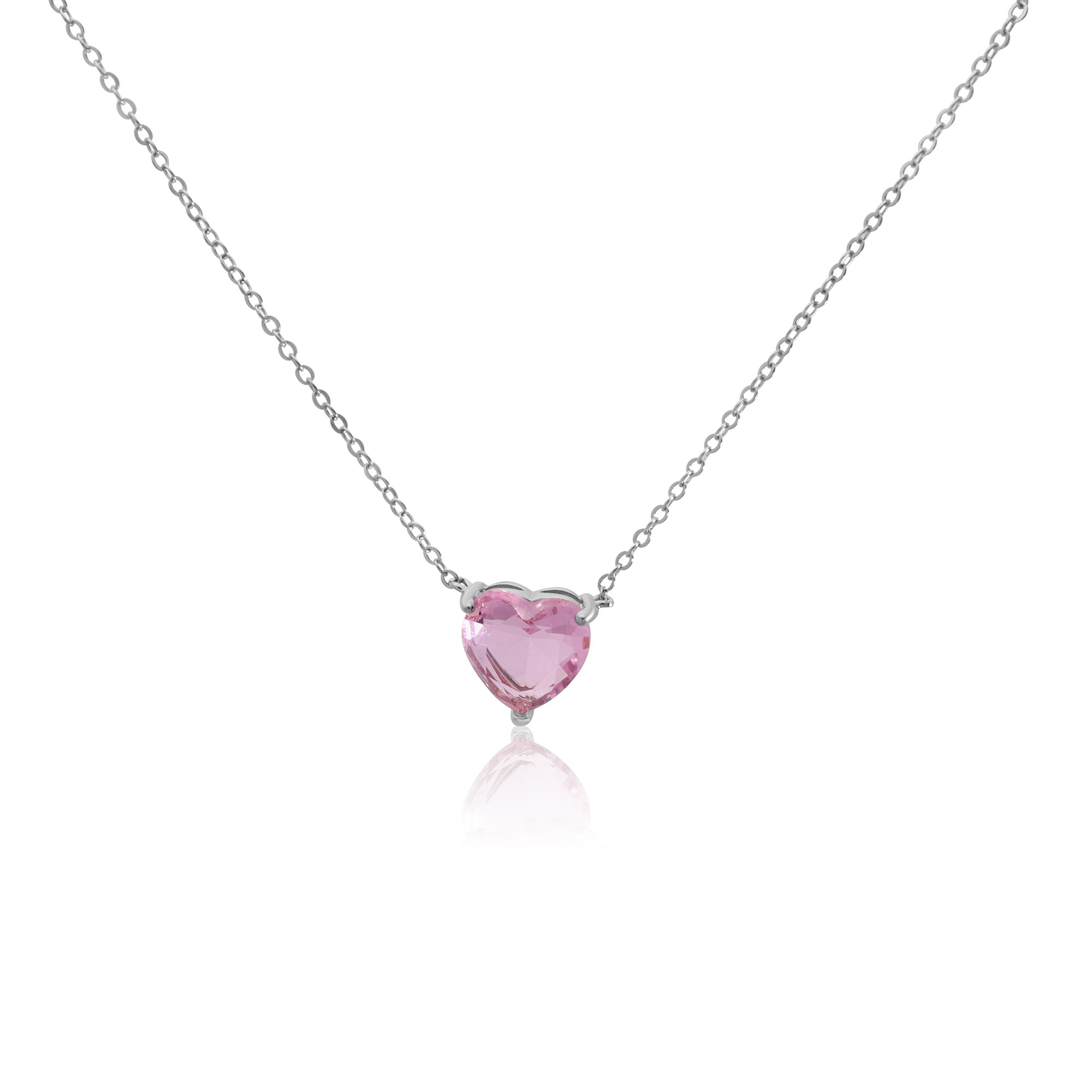 Collana in argento con zircone a cuore rosa - LUXURY MILANO
