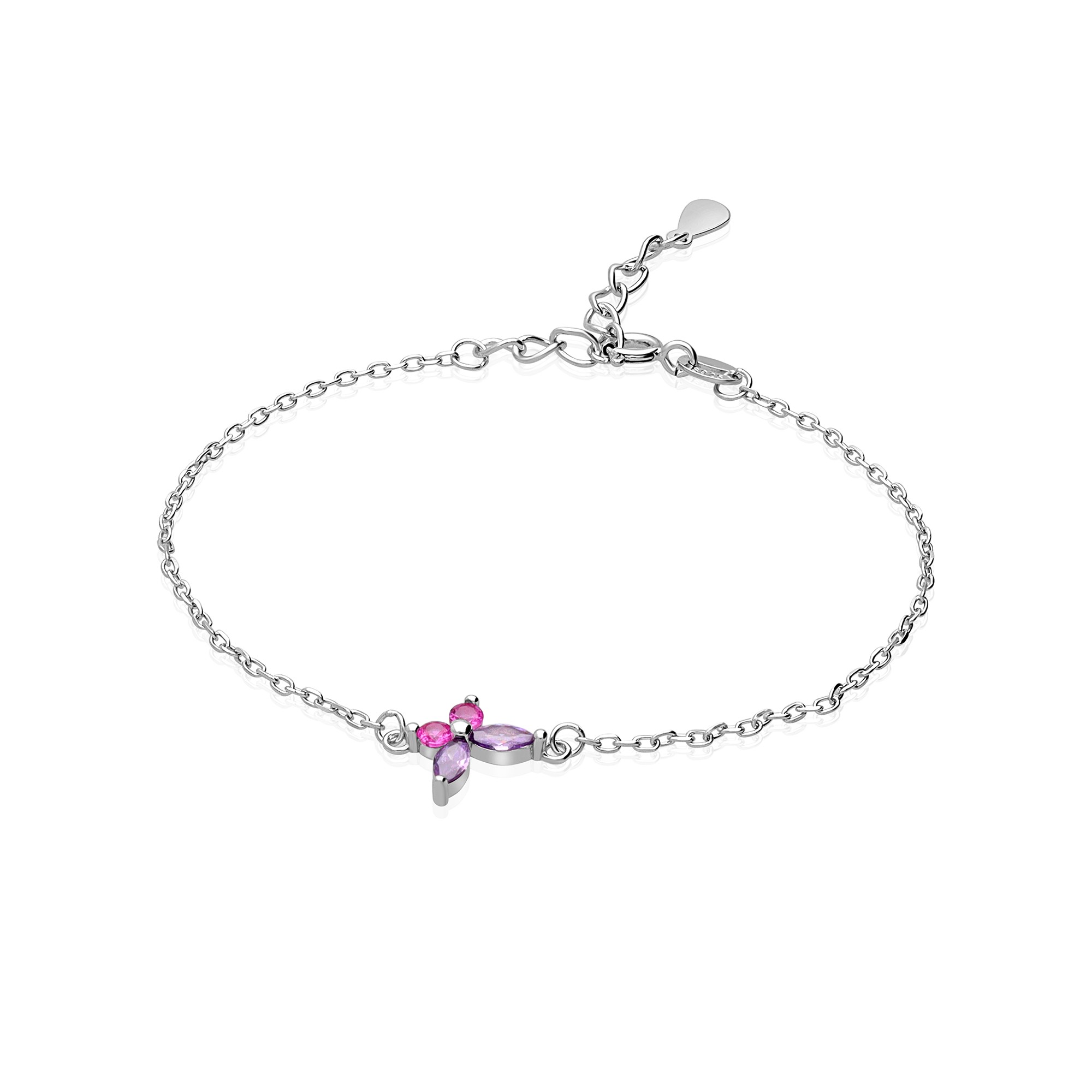 Bracciale in argento con farfalla e zirconi fucsia e viola - LUXURY MILANO