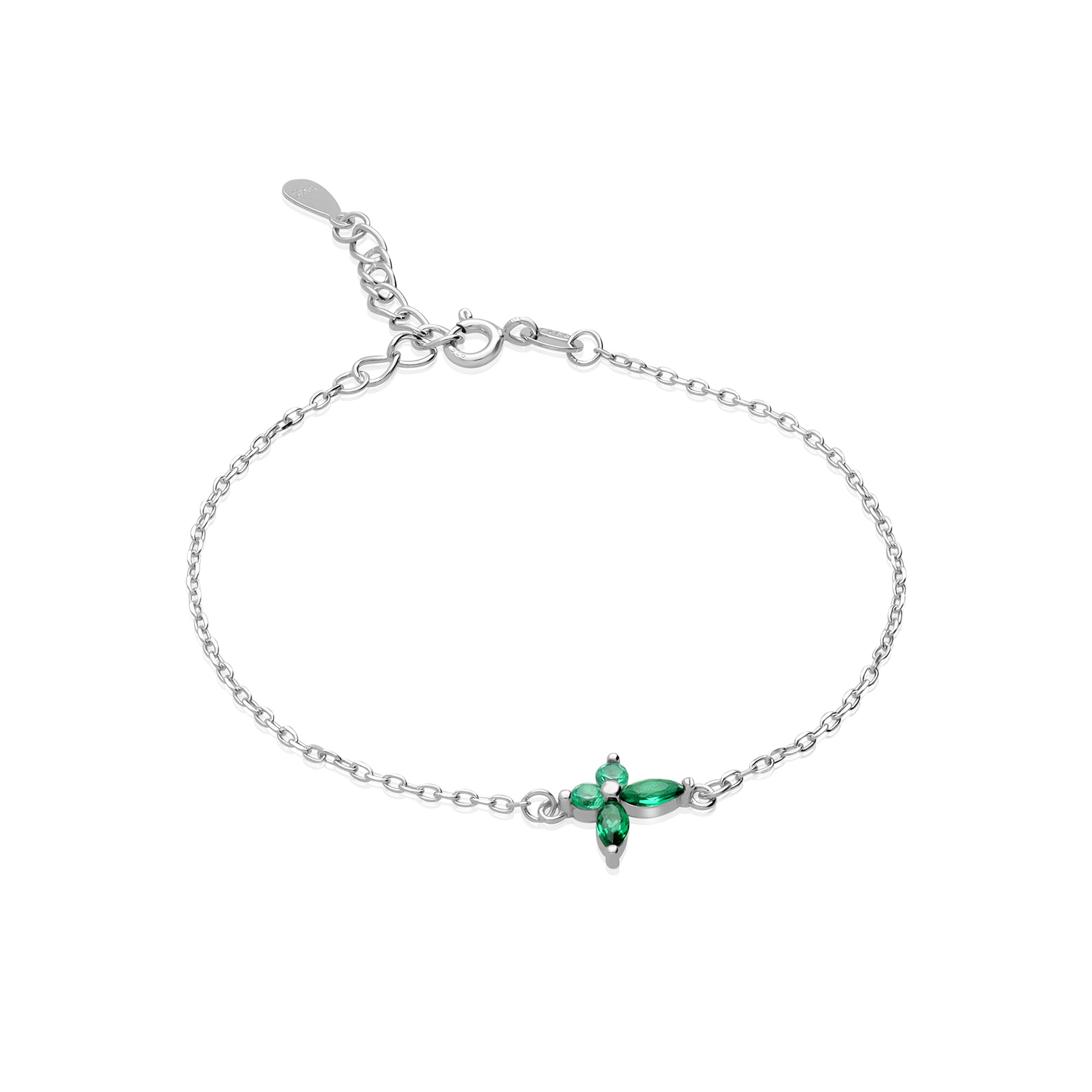 Bracciale in argento con farfalla e zirconi verdi - LUXURY MILANO