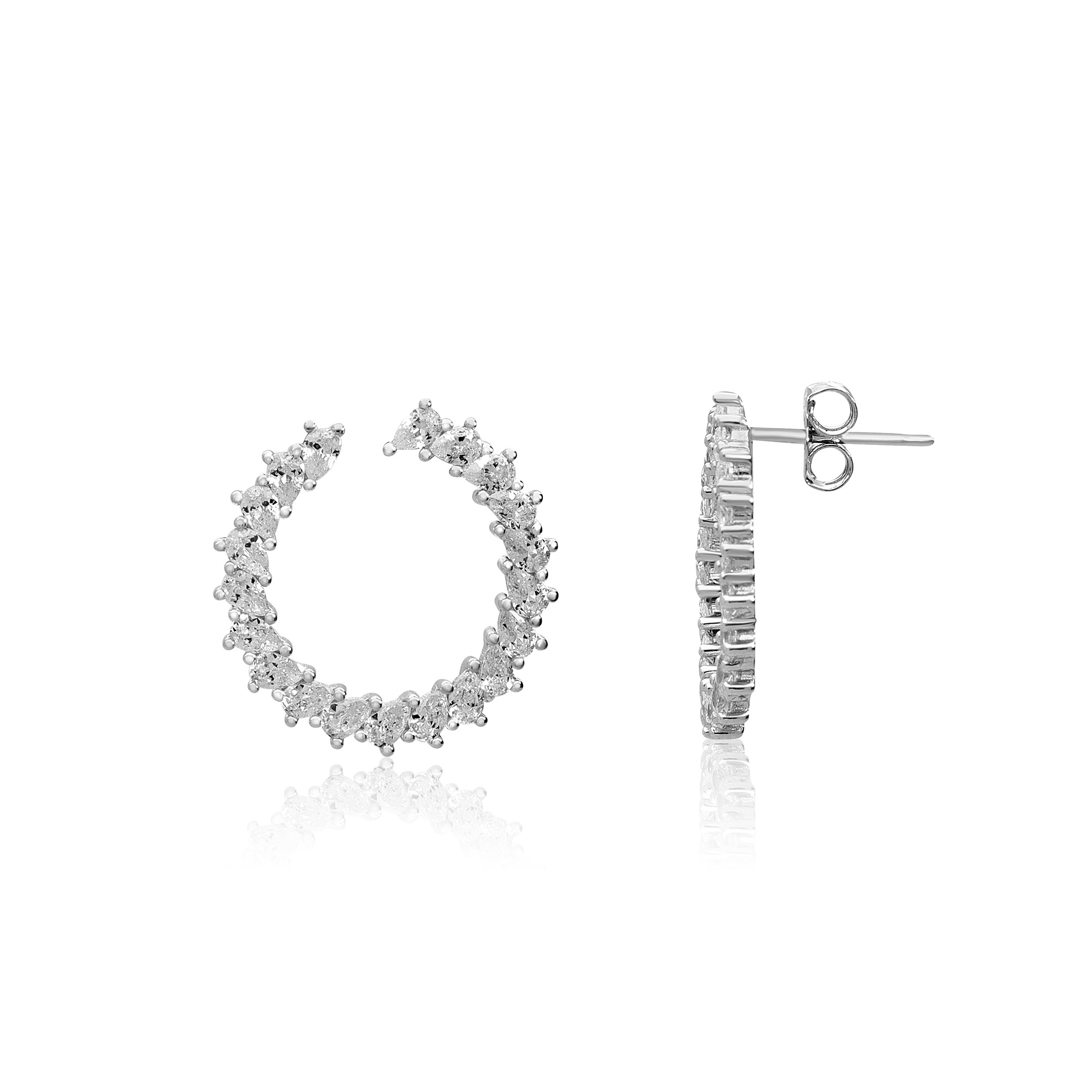 Orecchini a cerchio in argento con zirconi bianchi a goccia - LUXURY MILANO