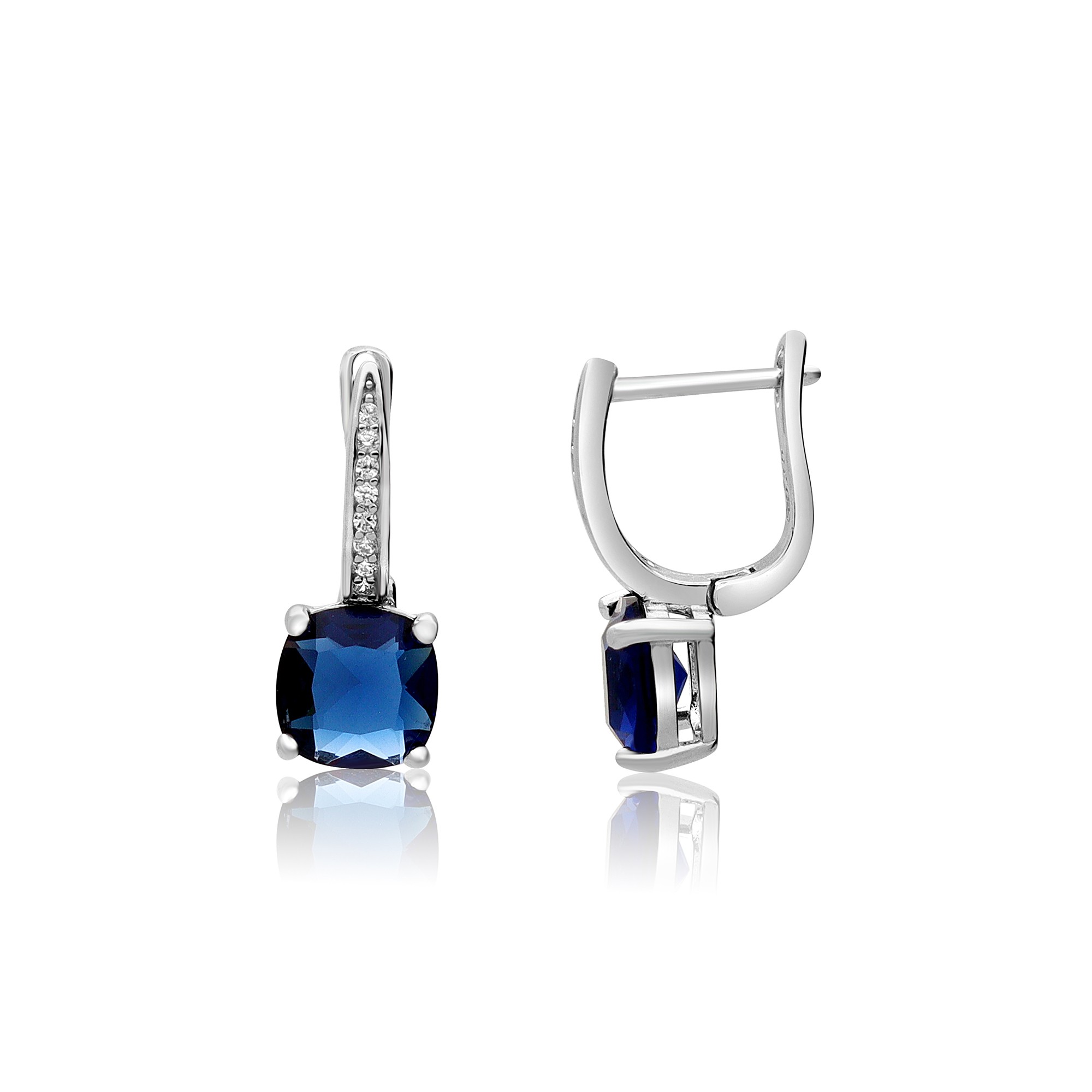 Silver drop earrings with square blue zircon - LUXURY MILANO