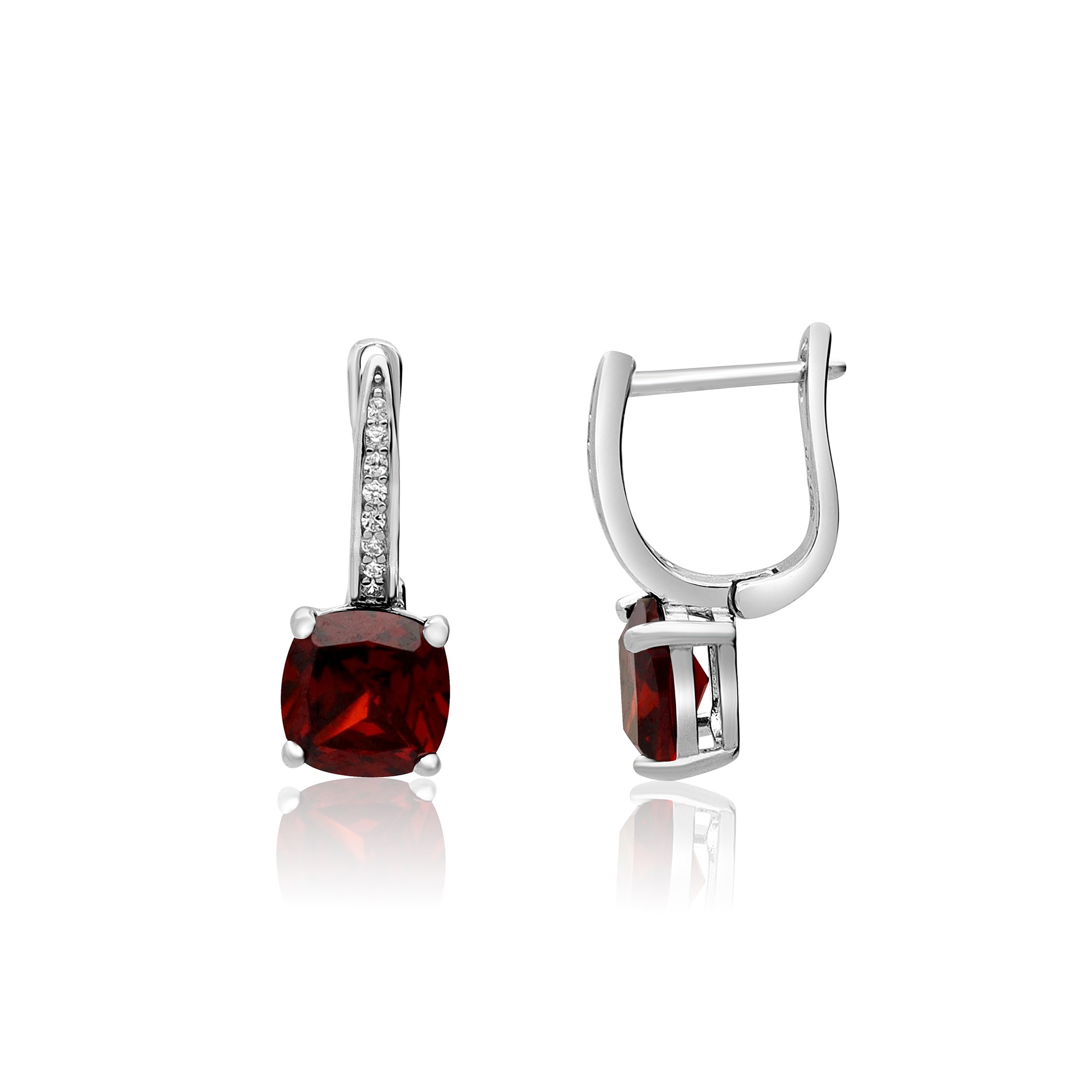 Silver drop earrings with square orange zircon - LUXURY MILANO