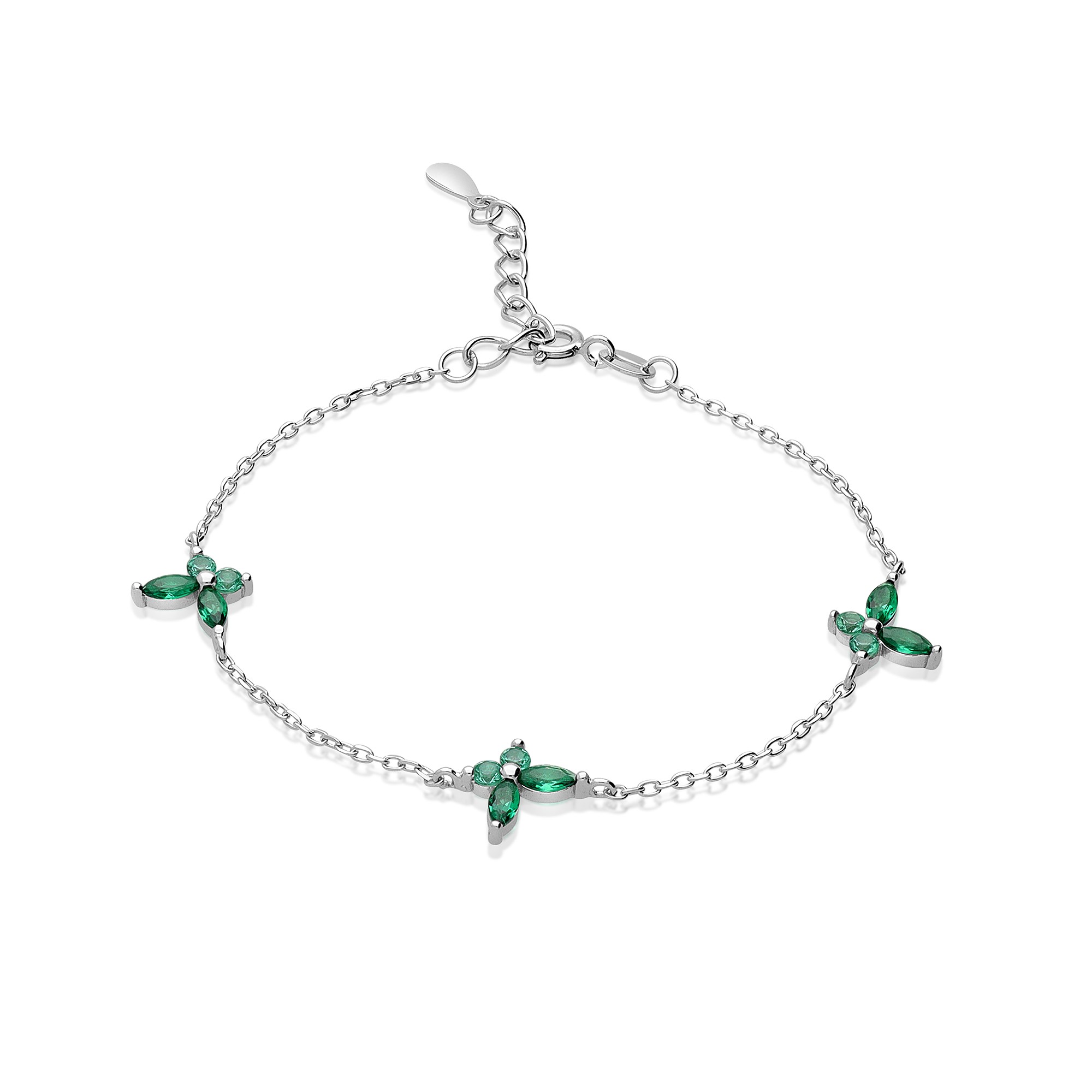 Silver bracelet with butterflies and green zircons - LUXURY MILANO