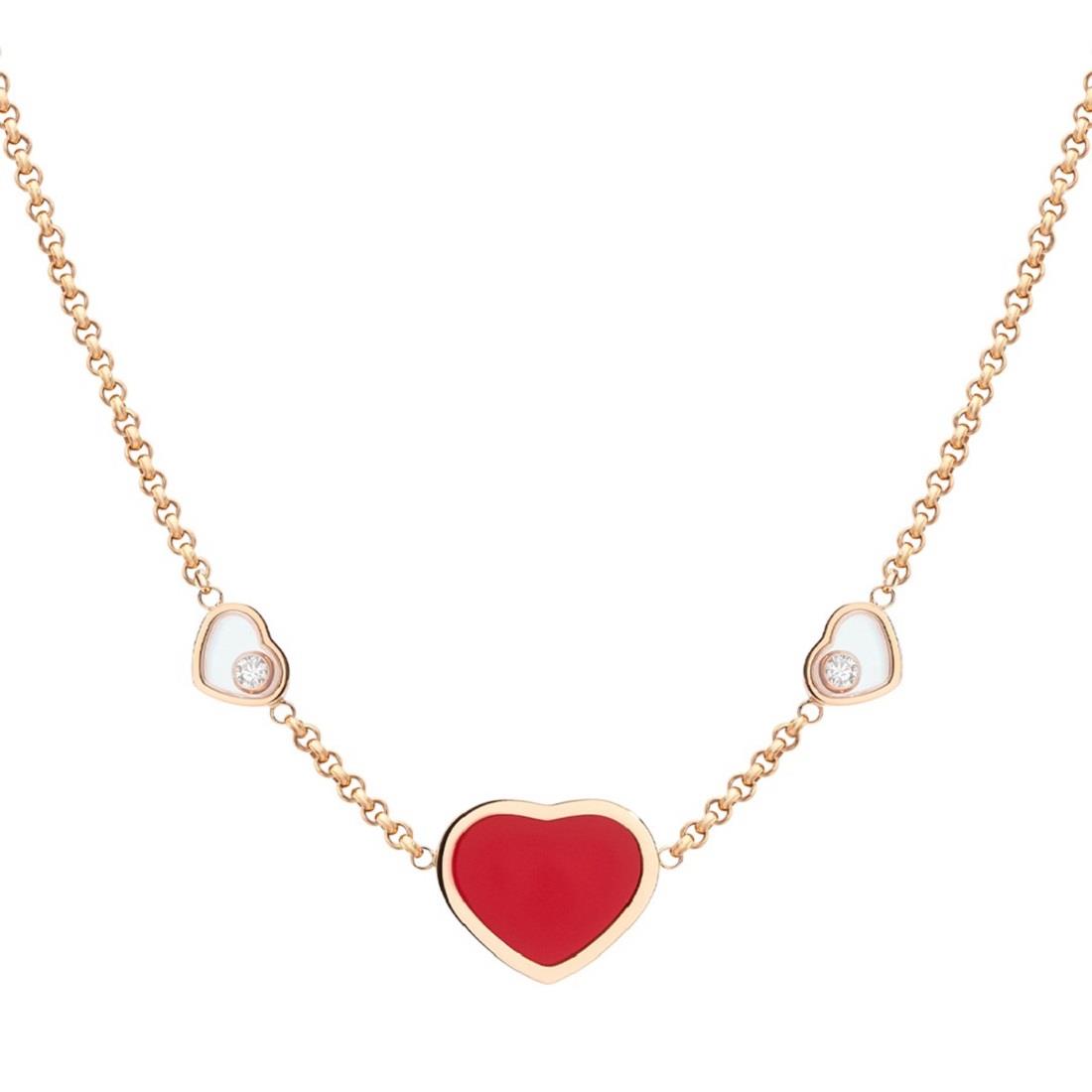 Collana Happy Hearts in oro rosa con pietra rossa e diamanti - CHOPARD