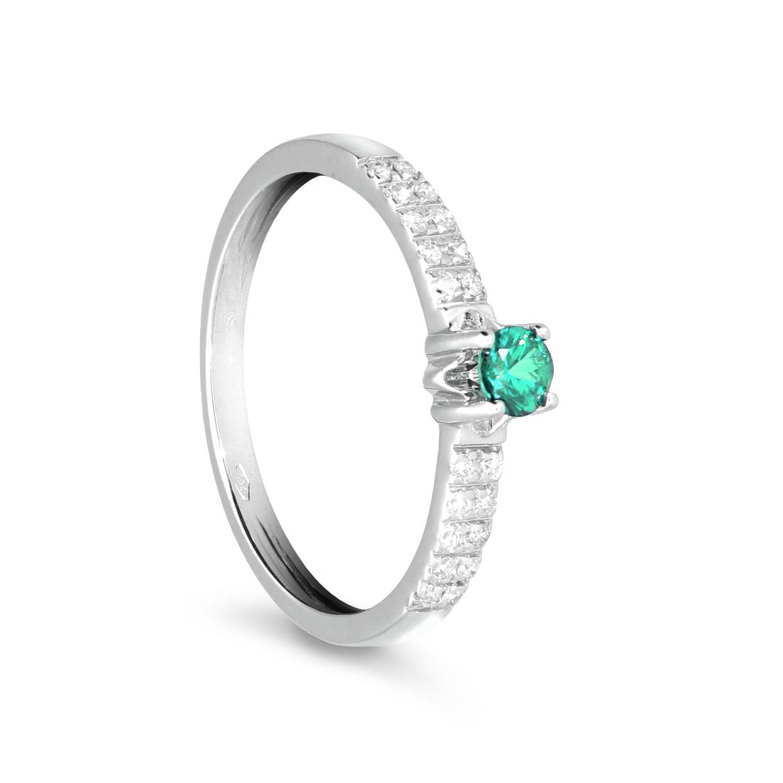 Gold ring with diamonds ct. 0,1 and emerald ct. 0,12 - ORO&CO