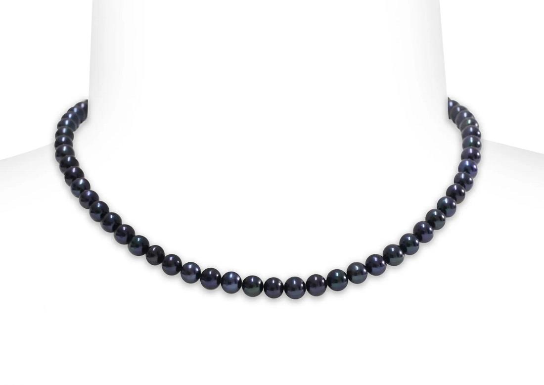 Collar de cadena de perlas negras en plata - MAYUMI