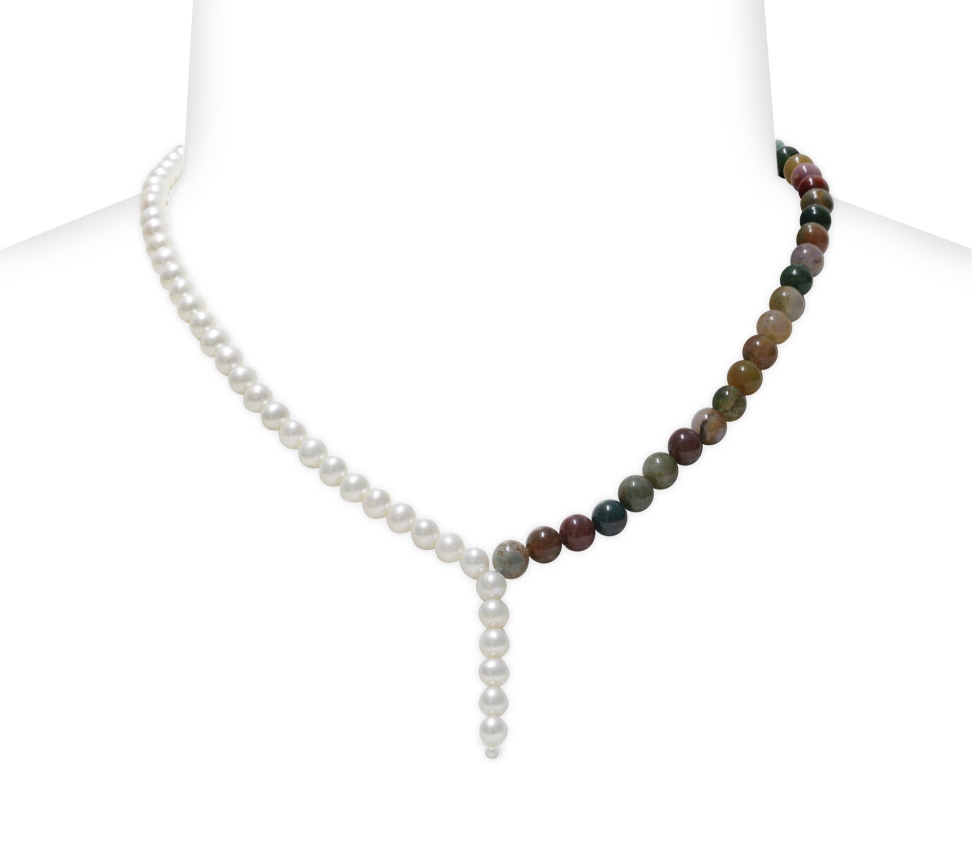 Collar de plata con perlas y ágata india - MAYUMI