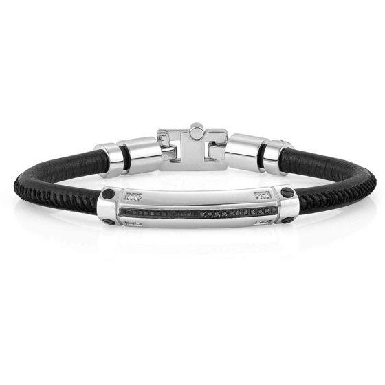 Men's bracelet in steel and black leather - NOMINATION