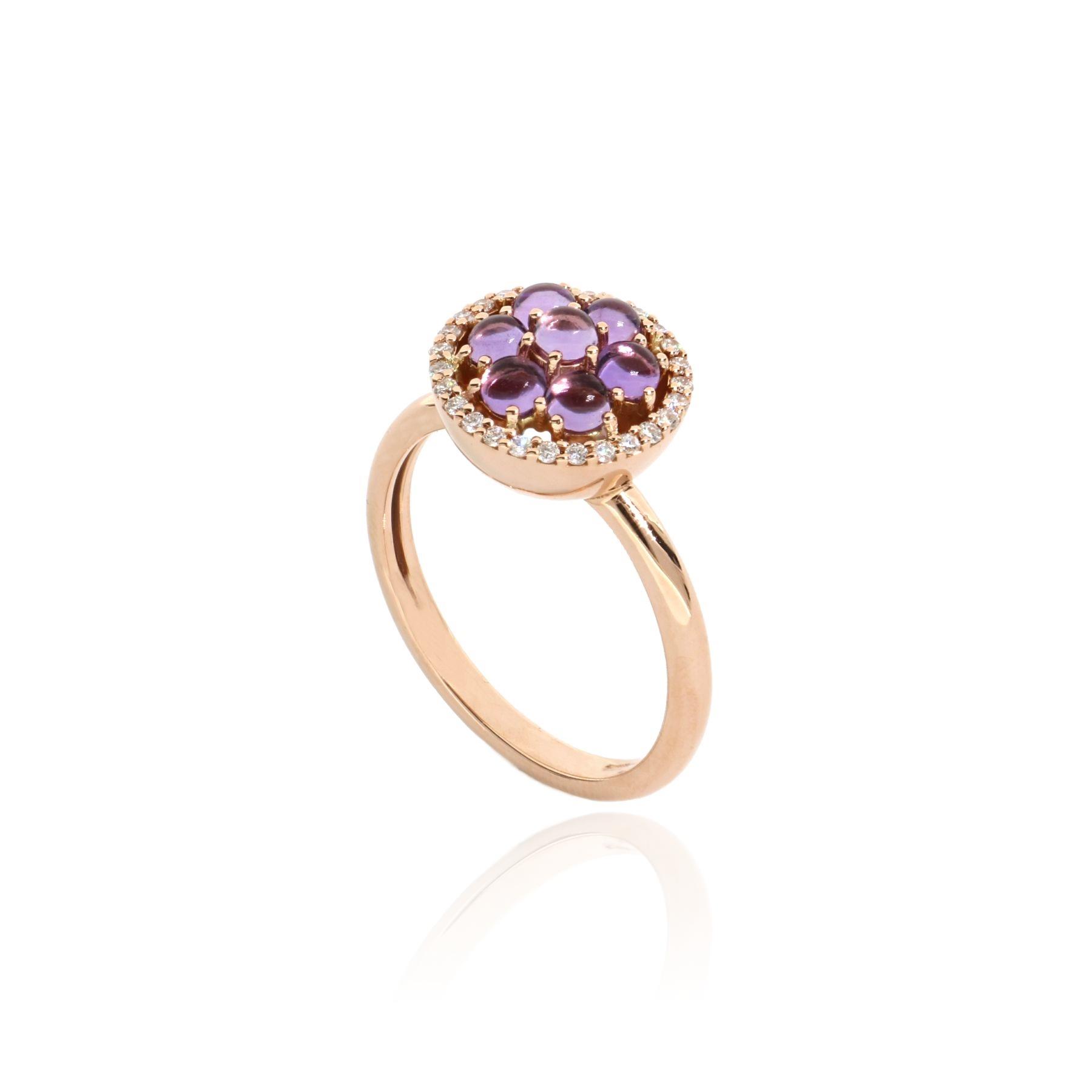 Rose gold ring with amethyst and diamonds - GOLD ART