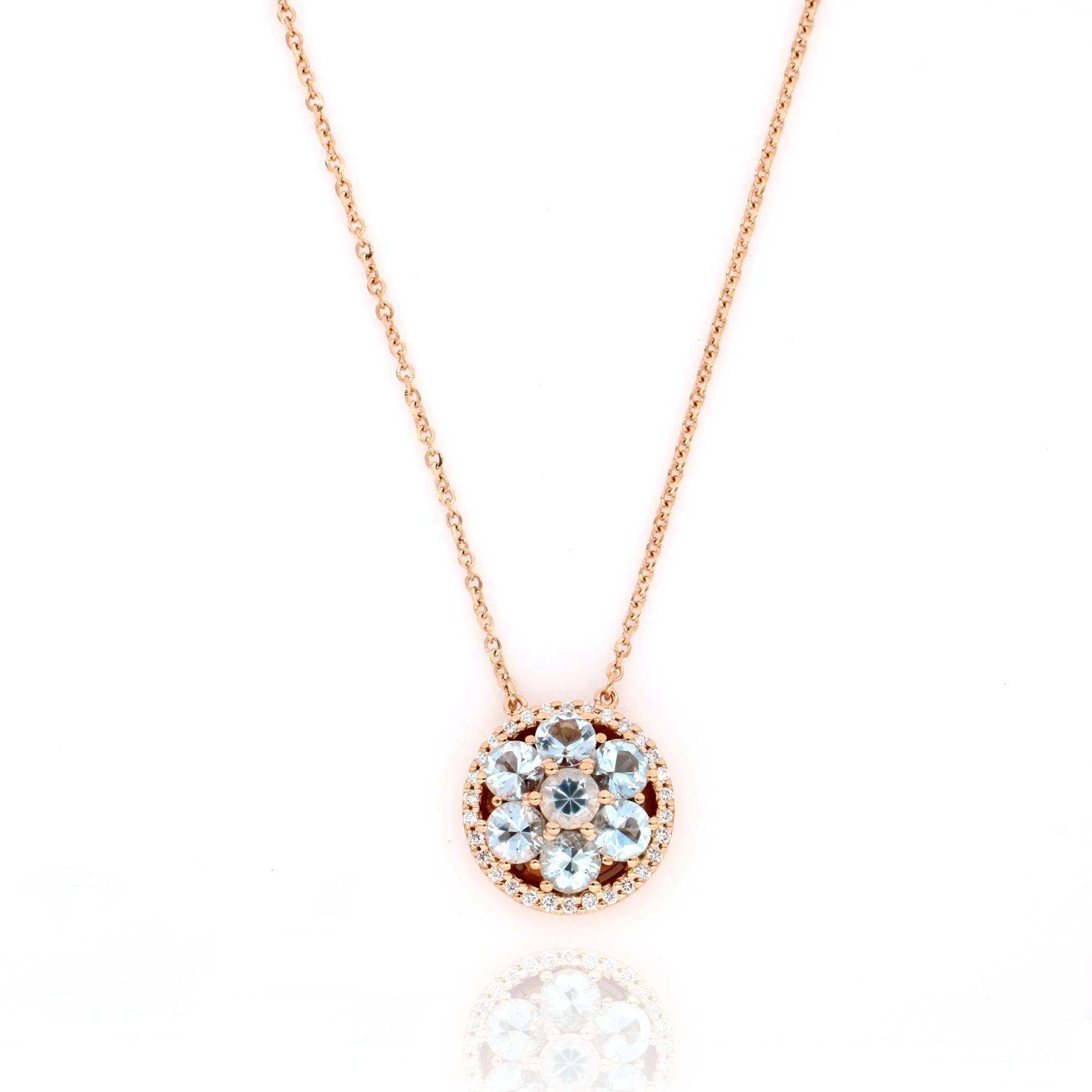 Collar de oro rosa con topacio azul y diamantes - GOLD ART