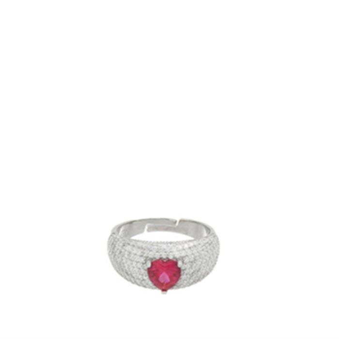 Rhodium-plated silver ring with ruby and zircons - CUORI MILANO