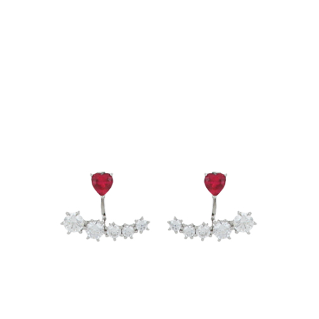 Rhodium-plated silver earrings with ruby and zircons - CUORI MILANO