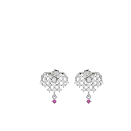 Ragnacuore lobe earrings in rhodium-plated silver with ruby and zircons - CUORI MILANO