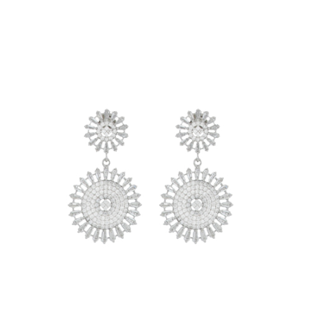 Max Artic Flower pendant earrings in rhodium-plated silver with flower decorated with zircons - CUORI MILANO