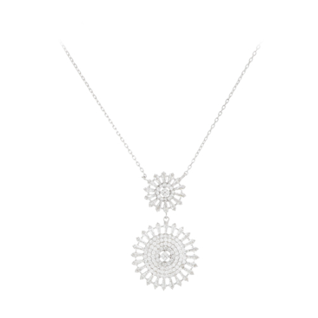 Maxi Artic Flower necklace in rhodium-plated silver with two flower pendants decorated with zircons - CUORI MILANO
