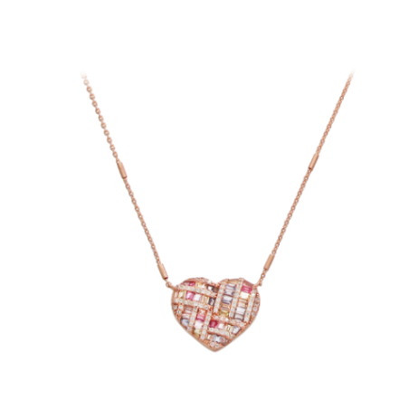 Barbie Party necklace in pink silver with heart decorated with colored zircons - CUORI MILANO