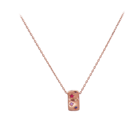 Polka-Doll necklace in pink silver with circle pendant decorated with colored zircons - CUORI MILANO