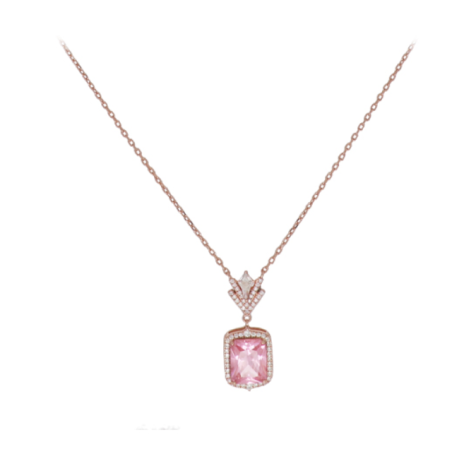 Just Ken necklace in pink silver with pink zircon pendant and white zircon pavé - CUORI MILANO
