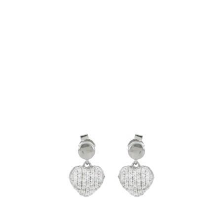 Rhodium-plated silver earrings with hearts decorated with zircons - CUORI MILANO