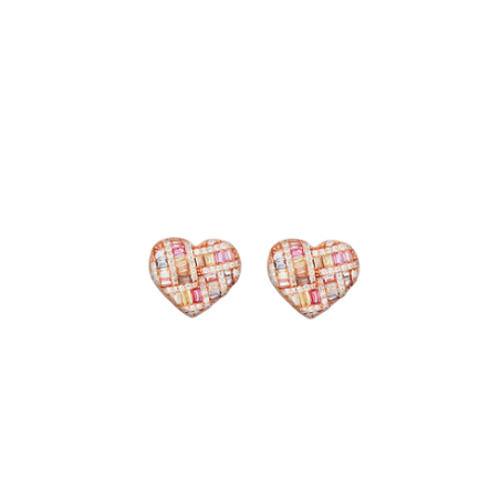 Barbie Party heart-shaped stud earrings in pink silver with colored zircons and pavé of white zircons - CUORI MILANO