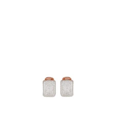 Square hoop earrings in pink silver with pavé of white zircons - CUORI MILANO