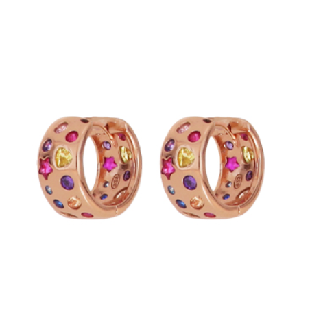 Polka-Doll shiny hoop earrings in pink silver with colored zircons - CUORI MILANO