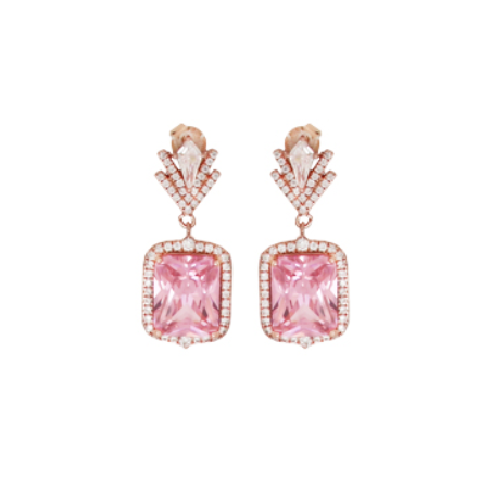 Orecchini pendenti Just Ken in argento rosato con zircone rosa e pavè di zirconi bianchi - CUORI MILANO